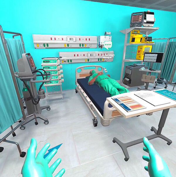 Eine Computeranimation zeigt einen Patienten im Behandlungszimmer.